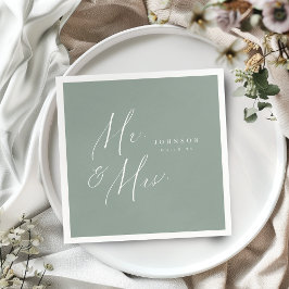 Sage Green Mr. en Mrs. script minimalistische brui Servet