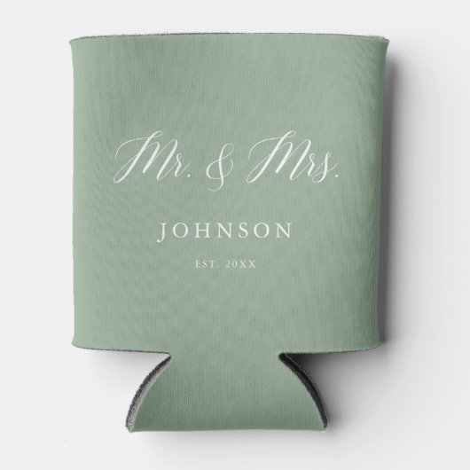 Sage Green Mr. en Mrs. Wedding Favors Blikjeskoeler (Voorkant)