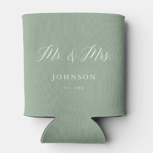 Sage Green Mr. en Mrs. Wedding Favors Blikjeskoeler (Achterkant)
