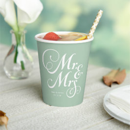 Sage Green Mr. & Mrs. gepersonaliseerde bruiloft Papieren Bekers