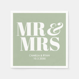 Sage Green Mr & Mrs Gepersonaliseerde bruiloft ser Servet