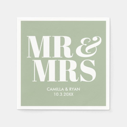 Sage Green Mr & Mrs Gepersonaliseerde bruiloft ser Servet (Voorkant)
