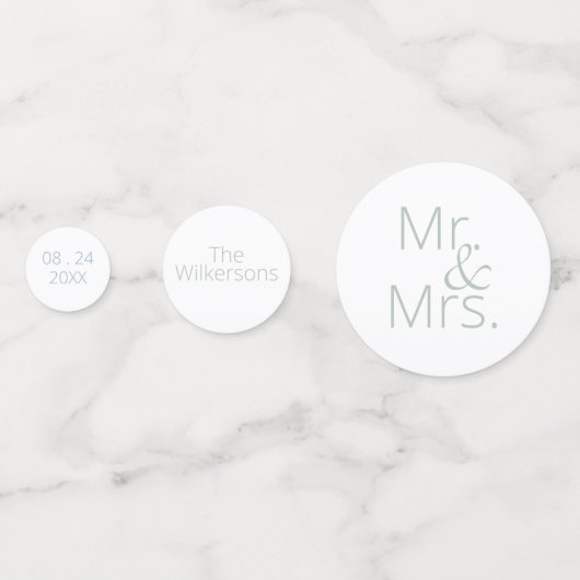 Sage Green Mr & Mrs Wedding Confetti (Voorkanten)
