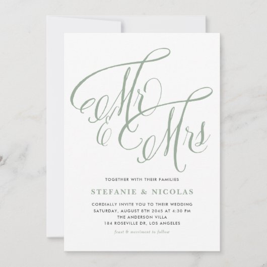 Sage Green Mrs. en Mrs Rustic Script Wedding Kaart (Voorkant)