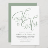 Sage Green Mrs. en Mrs Rustic Script Wedding Kaart (Voorkant / Achterkant)