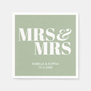 Sage Green Mrs & Mrs Gepersonaliseerde bruiloft se Servet