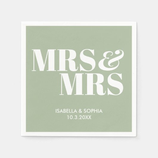 Sage Green Mrs & Mrs Gepersonaliseerde bruiloft se Servet (Voorkant)