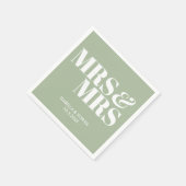 Sage Green Mrs & Mrs Gepersonaliseerde bruiloft se Servet (Hoek)