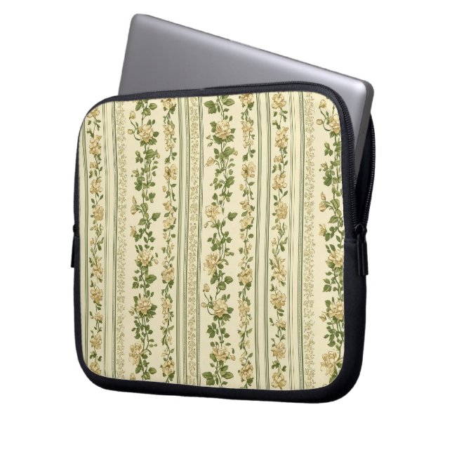 Sage Green Naadloos Patroon Laptop Sleeve (Voorkant Links)