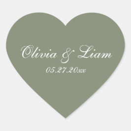 Sage Green Name Date Elegant Wedding Hart Sticker
