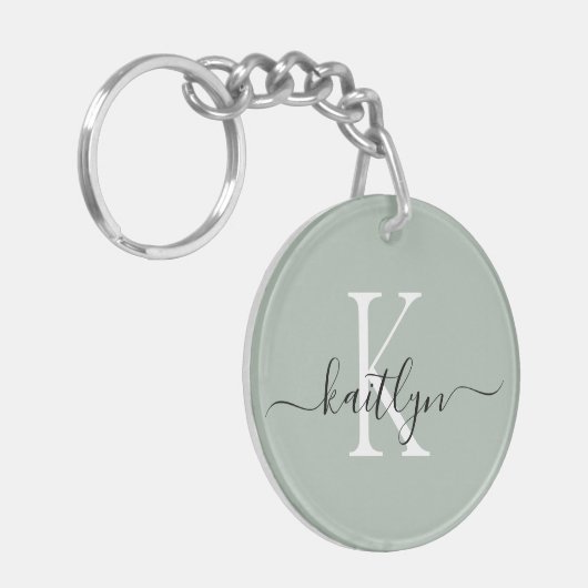 Sage Green Name Initiaal monogram Sleutelhanger (Voorkant Links)