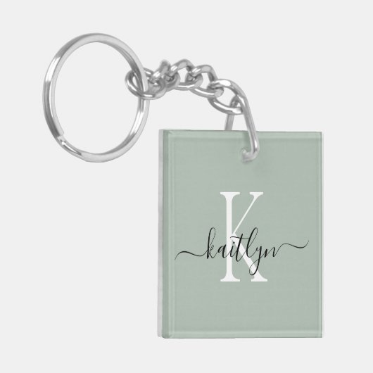 Sage Green Name Initiaal monogram Sleutelhanger (Voorkant Links)