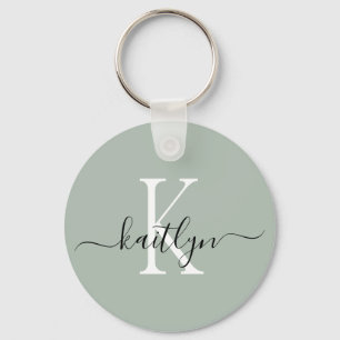 Sage Green Name Initiaal monogram Sleutelhanger