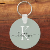 Sage Green Name Initiaal monogram Sleutelhanger (Achterkant)