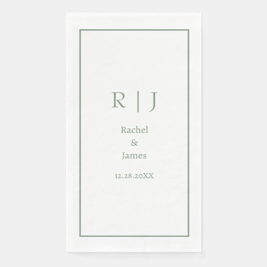 Sage Green Name Monogram Minimal Elegant Wedding Servet (Voorkant)