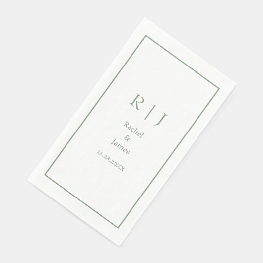 Sage Green Name Monogram Minimal Elegant Wedding Servet (Hoek)
