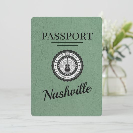 Sage Green Nashville Passport Bewaar de datum Save The Date (Staand voorkant)