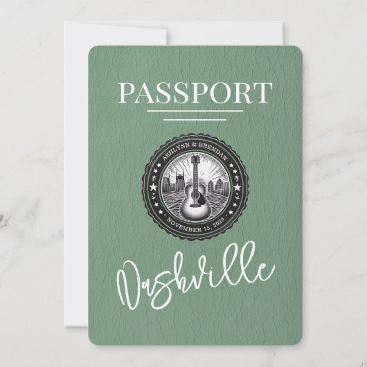 Sage Green Nashville Passport Wedding Kaart (Achterkant)