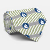 Sage Green Nautical Sailboat Stripes Stropdas (Opgerold)