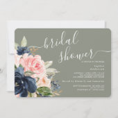 Sage Green Navy Bloemen Vrijgezellenfeest Kaart (Voorkant)