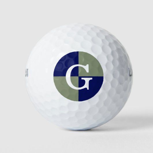 Sage Green Navy Blue LG Checker Monogram Golfballen (Voorkant)