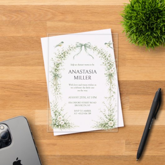 Sage Green Nesting Party Baby Shower Acryl Uitnodigingen (Insitu (Uitnodiging))