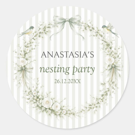 Sage Green Nesting Party Baby Shower Ronde Sticker (Voorkant)