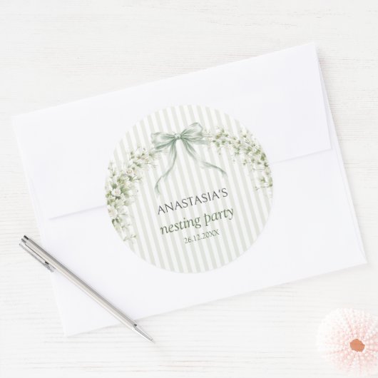 Sage Green Nesting Party Baby Shower Ronde Sticker (Envelop)