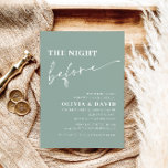 Sage Green Night before Rehearsal Dinner Invite Kaart<br><div class="desc">De "Minimalistische Sage Green The Night Before Repetial Dinner Invitation" belichaamt verfijning en eenvoud, en presenteert een elegante optie voor uw pre-bruiloft bijeenkomst. Met zijn kalmerende salie groene tint straalt deze uitnodiging een gevoel van rust en verfijning uit. Het omarmt minimalistische ontwerpprincipes en biedt strakke lijnen, ingetogen typografie en een...</div>