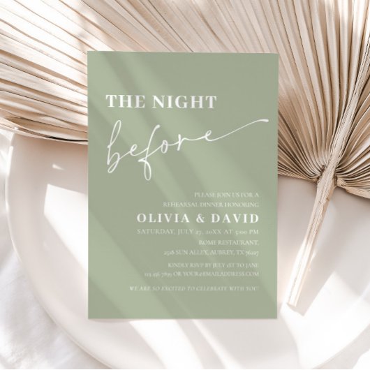 Sage Green Night before Rehearsal Dinner Invite Kaart