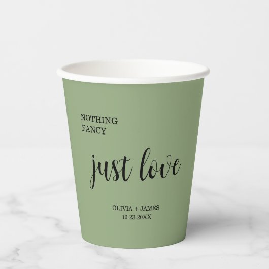 Sage Green Nothing Fancy Just Love Wedding   Papieren Bekers (Voorkant)