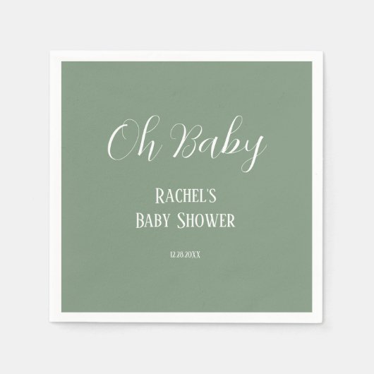 Sage Green Oh Baby Script Schattige Modern Baby sh Servet (Voorkant)