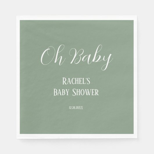 Sage Green Oh Baby Script Schattige Modern Baby sh Servet (Voorkant)
