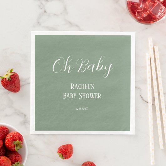 Sage Green Oh Baby Script Schattige Modern Baby sh Servet (Insitu)