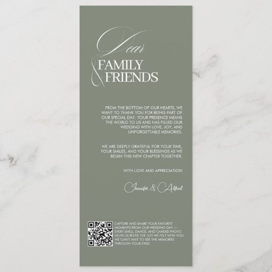 Sage Green Old Money Wedding Red Dinner Menu Card (Achterkant)