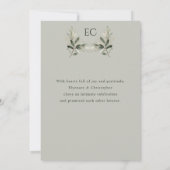 Sage Green Olive Branch Monogram Just Married Feestdagenkaart (Achterkant)