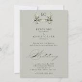 Sage Green Olive Branch Monogram Photo Wedding Kaart (Voorkant)