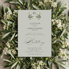 Sage Green Olive Branch Monogram Photo Wedding Kaart