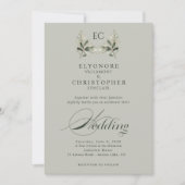Sage Green Olive Branch Monogram Photo Wedding Kaart (Voorkant)