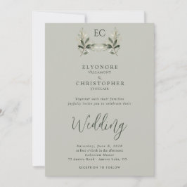 Sage Green Olive Branch Monogram Photo Wedding Kaart