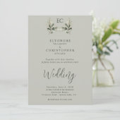 Sage Green Olive Branch Monogram Photo Wedding Kaart (Staand voorkant)