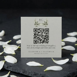 Sage Green Olive Branch Monogram Photos QR Code  Informatiekaartje