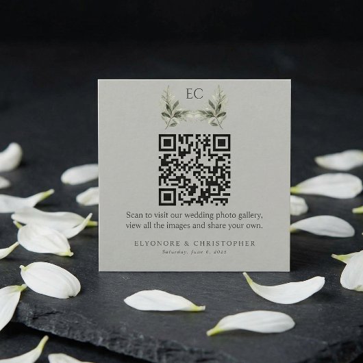 Sage Green Olive Branch Monogram Photos QR Code  Informatiekaartje