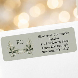 Sage Green Olive Branch Monogram Return Address Etiket