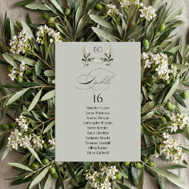 Sage Green Olive Branch Monogram Table Number Kaart