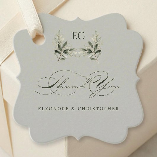 Sage Green Olive Branch Monogram Thank You Card Bedankjes Labels