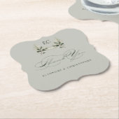 Sage Green Olive Branch Monogram Thank You Card Kartonnen Onderzetters (Gekanteld)