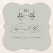 Sage Green Olive Branch Monogram Thank You Card Kartonnen Onderzetters (Voorkant)