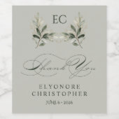 Sage Green Olive Branch Monogram Thank You Card Wijn Etiket (Enkel label)