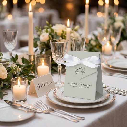 Sage Green Olive Branch Monogram Wedding Bedankdoosjes